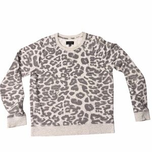 Lucky Brand Gray Leopard Peont Crewneck Sweater